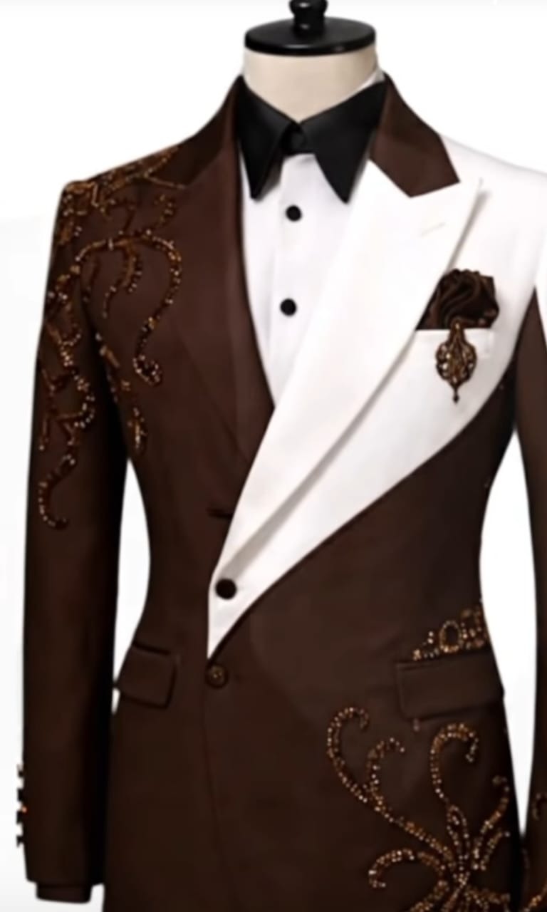 Classic Man 2piece bagandi & cream suit with embroidered